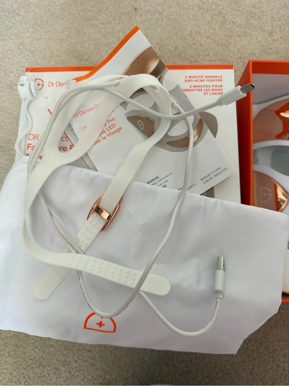 LED Facial Rejuvenation Mask in White with Rose Gold Accents